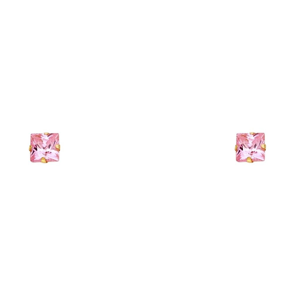 14KT Gold Square Pink Cubic Zirconia Screw Back Stud Earrings 4mm - Picture 10 of 10